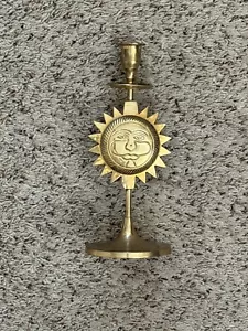 Portacandele ottone celeste faccia sole conico vintage alto 9” bellissimo RARO - Foto 1 di 13