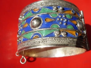 Bracciale Tuareg marocchino smalto BLU polsino + punti H40 mm - Foto 1 di 13