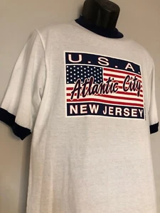 Vintage Atlantic City T-Shirt NJ Ringer Herren Large rot weiß blau hergestellt in den USA 4. Juli - Bild 1 von 5