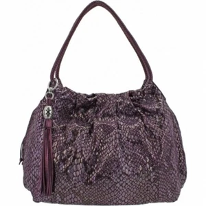 BRIGHTON Purple Snakeskin Leather Slouch Shoulder Bag Hobo Woven Strap $330 NWT - Picture 1 of 14