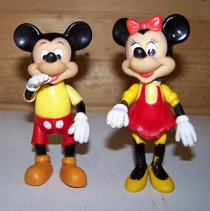 WALT DISNEY PRODUCTIONS MICKEY MINNIE MOUSE Plastic  FIGURES 5.5” Hong Kong VTG - Picture 1 of 4