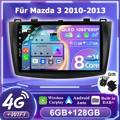 DAB+ Für Mazda 3 2010-2013 Kamera ANDROID 14 AUTORADIO GPS WIFI QLED 6+128GB AHD - Bild 1 von 4