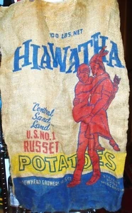 *REDUCED* Vtg Wisconsin Arrowhead Burlap Potato Sack 100lb ~ 24” x 36” Hiawatha - Picture 1 of 2