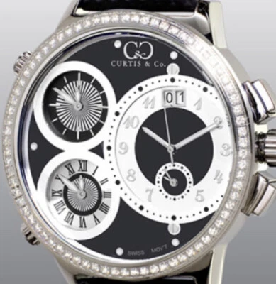 Reloj Curtis & Co. 9,79 quilates con incrustaciones de diamantes, zona horaria Big Time World 4, negro Foto 1 de 4