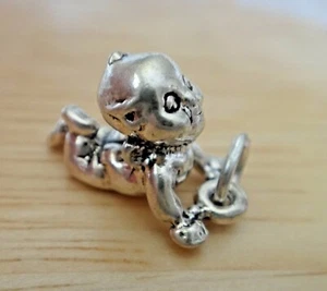 Sterling Silver 3D 17x10mm Looks like a Crawling Cupie Doll Baby Charm - Picture 1 of 4