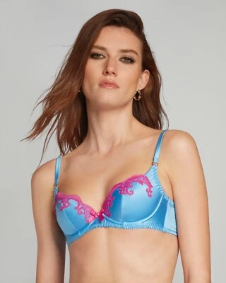 Sujetador Agent Provocateur Molly Azul Rosa Seda 34B Nuevo con Etiquetas $235 Foto 1 de 4