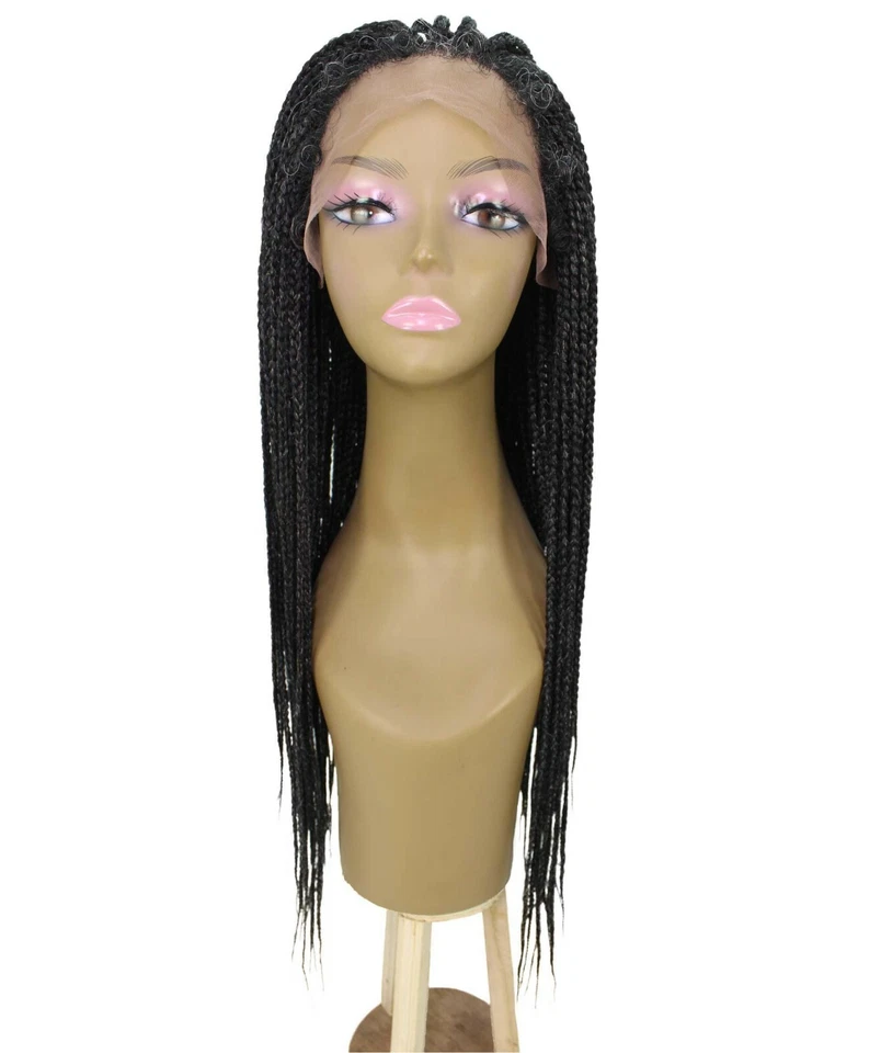 Peluca trenzada de encaje atada a mano Layla recta 27,5" de largo 4x4, gris sal y pimienta Foto 1 de 4