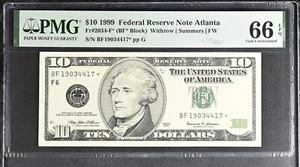 1999 $10 Federal Reserve Note Fr-2034-F* Atlanta PMG66 Gem EPQ - Picture 1 of 2