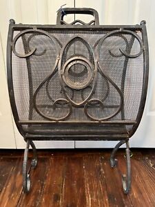 Antique Wrought Iron Folding Fireplace Log Holder Stand