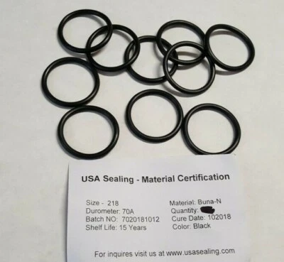 USA SEALING (10) Quantity of 218 Buna-N O-rings, 70A Durometer, Black, 1-1/4" ID, 1-1/2" OD