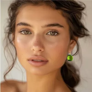 Round Cut Peridot Earring, 14k Solid Gold Drop Dangle Big Stone Earring Gifted - Picture 1 of 6