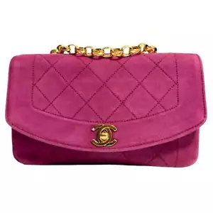 CHANEL Schultertasche Diana lila Wildleder gesteppt Single Flap Bijoux Kette - Bild 1 von 19