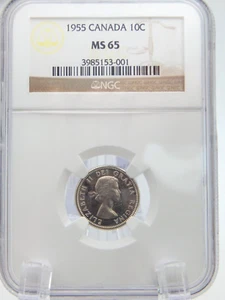 1955 Canada SILVER DIME 10 Cents  NGC MS 65   (BT679) - Picture 1 of 4