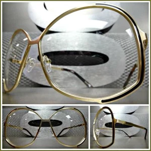 LENTES TRANSPARENTES ESTILO RETRO DE GRAN TAMAÑO VINTAGE AÑOS 70 LENTES enorme marco dorado grande - Imagen 1 de 10