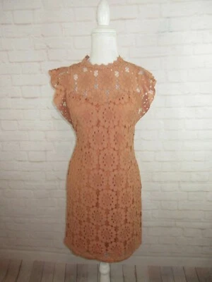 Vestido Cato Mujer Talla 4 Naranja Quemado Crochet Encaje Cuello Simulado Manga Acampanada Foto 1 de 4