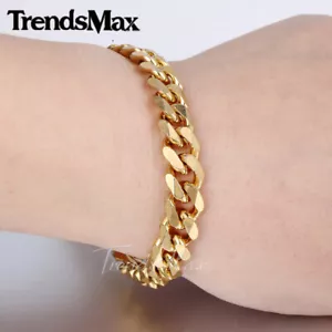 9MM 9" CURB Cuban Bracelet Yellow Gold Filled Link Chain Bangle Christmas Gift - Picture 1 of 5