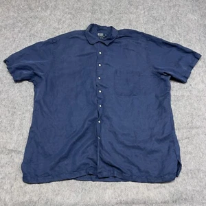 Polo Ralph Lauren Shirt Mens 3XLT Blue Classic Button Up Silk Linen Blend Preppy - Foto 1 di 14