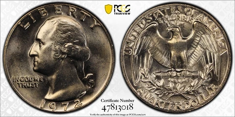 1972-P 25C Washington Quarter PCGS MS65 Protected by Gold Shield & TrueView Cover
