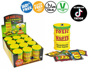 Toxic Waste HAZARDOUSLY SOUR CANDY Sweets YELLOW DRUM Vegetarian Gift Challenge