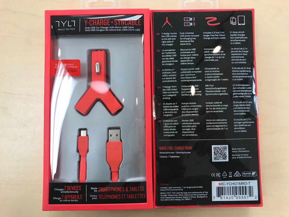 TYLT 2.1 AMP Dual USB Car Charger with 3.3ft Micro USB Cable RED - Image 1 of 1