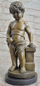 Scultura alta 16" firmata bronzo ART DECO nudo il bambino che gioca senza riserva - Foto 1 di 10