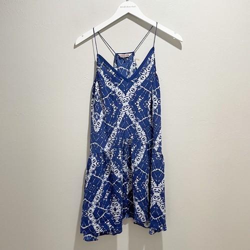 VETEMENTS Abito donna REBECCA TAYLOR blu SHIBORI stampa blu scollo a V orlo balza slip 4