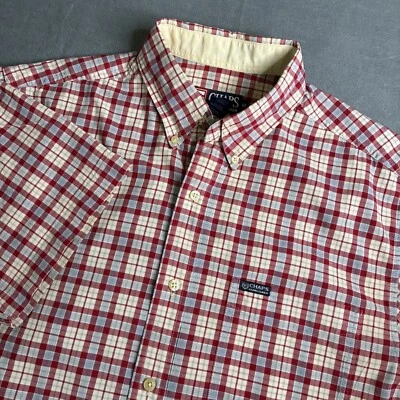 Chaps Ralph Lauren Button Up Shirt Men's Size Med Red & Tan Plaid Preppy Casual - Image 1 of 4