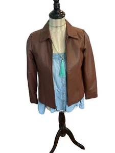 Coldwater Creek Brown Leather Zip Up Jacket Size Youth L or PS women - Picture 1 of 7