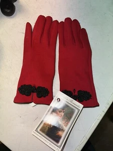 Neu mit Etikett - Victorian Trading Co rote Handschuhe schwarz Akzent bestickt Flwr Index & Daumen - Bild 1 von 5