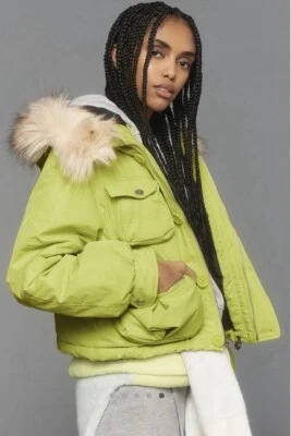 NWT ANTHROPOLOGIE CROPPED PUFFER COAT W/DETACHABLE FAUX FUR HOOD MED SALE! - Image 1 of 4