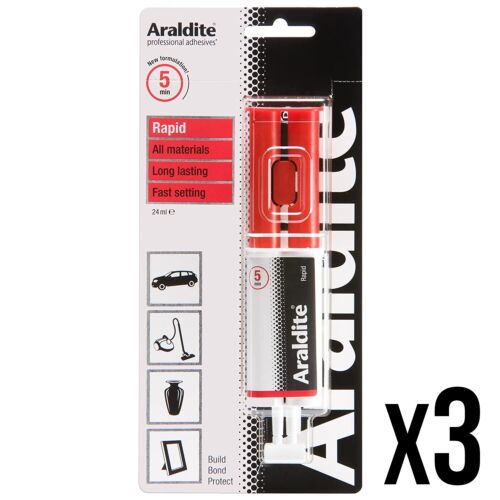 3 x Araldite Rapid 24ml Syringe Strong Long Lasting Adhesive Glue - Solvent Free