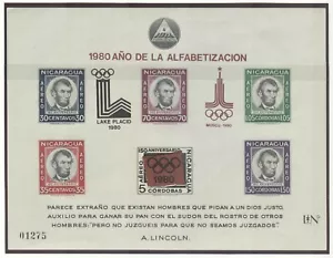 NIcaragua Olympic Games Lake Placid & Moscow 1980 Lincoln Imperforated block MNH - Picture 1 of 1