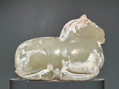 Pingente pequeno raro Han Dy antigo esculpido em jade design de cavalo "Gua Jian" "Pei" L 4,1 cm - Imagem 1 de 4