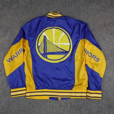 Golden State Warriors Jacket Mens Medium Blue Yellow NBA Track Bomber Warmup UNK - Image 1 of 4