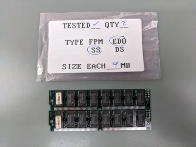 (2) PNY 4MB EDO SIMMs, 72-pin RAM Memory Sticks (8MB Total) 32100060E-9T - Image 1 of 3