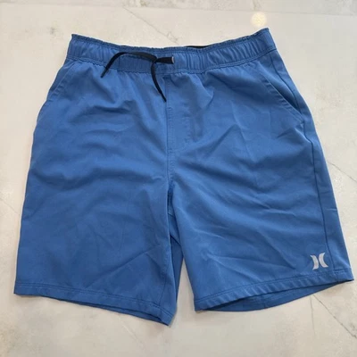 Hurley 男孩游泳短裤 XL 14/16 蓝色板短裤 弹性腰围 抽绳 标志 — 第 1/4 张图片