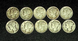 10-SILVER MERCURY DIMES free shipping - Picture 1 of 1