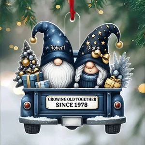 Gnome Couple Growing Old Together Personalized Acrylic Christmas Ornament Decor - Picture 1 of 7