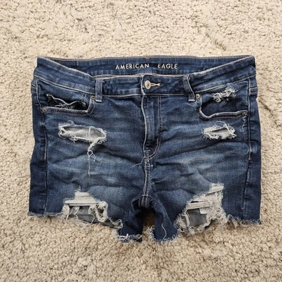 American Eagle Womens Jean Shorts Midi Stretch Distressed Whiskered Size 10 33x4 - Image 1 of 4