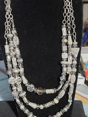 Chico's Silvertone Multi-Strand Boho Statement Mixed Metal & Glass Beads - Image 1 of 4