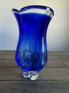 Vintage Rubin handgefertigte kobaltblaue und klare Vase, Made in The Czech Republic - Bild 1 von 10
