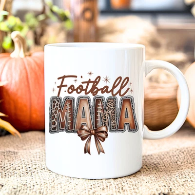Taza de fútbol mamá taza de café regalo para mamás deportivas estampado de leopardo arco diseño marrón Foto 1 de 4