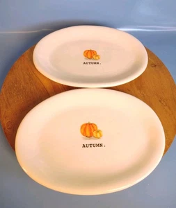 Rae Dunn Artisan Collection By Magenta Oval Dessert Plates Autumn Pumpkin Set(2) - Picture 1 of 7
