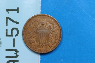 1868 2C TWO 2 CENT PEICE COPPER EARLY US TYPE COIN RW-571 - Image 1 of 2