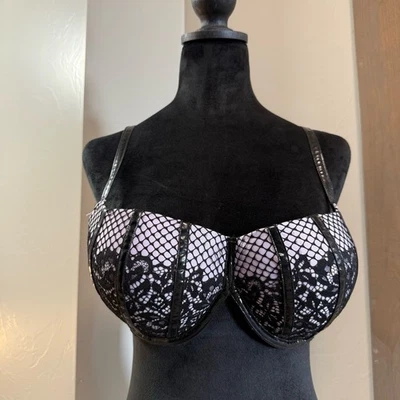 Victorias Secret Very Sexy Balconette Bra Black Lilac Purple Faux Leather 36D - image 1 of 4
