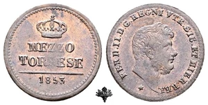 REGNO DUE SICILIE Mezzo tornese 1853 Napoli Ferdinando II di Borbone - Foto 1 di 4