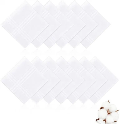 12 Pack Ladies Handkerchiefs 100% Cotton Plain White With Satin Stripe Border. - Image 1 of 4