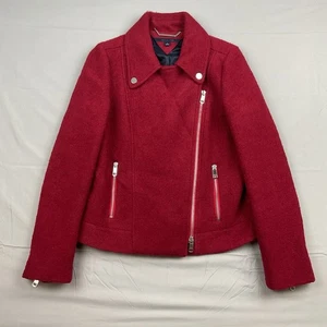 Tommy Hilfiger Rojo Lana Moto Chaqueta Cremallera Abrigo Clásico Otoño Estilo Motociclista Talla 8 - Imagen 1 de 8
