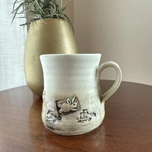 Coffee Tea Mug Tortoise & Hare Cup Rustic Folk Art Animals Hand Thrown Pottery - Picture 1 of 10