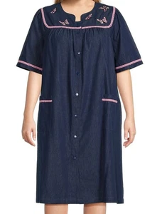 NWT GO SOFTLY PATIO XL Embroidered Butterfly Denim Snap Front Patio Dress - Picture 1 of 4